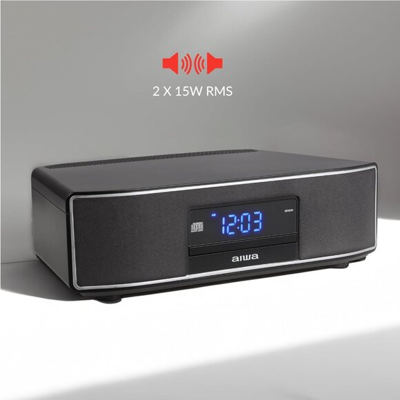 Sleek AIWA Exos Home Speaker 30W RMS Sound System Bluetooth, FM Radio, CD Player - Picture 7 of 9